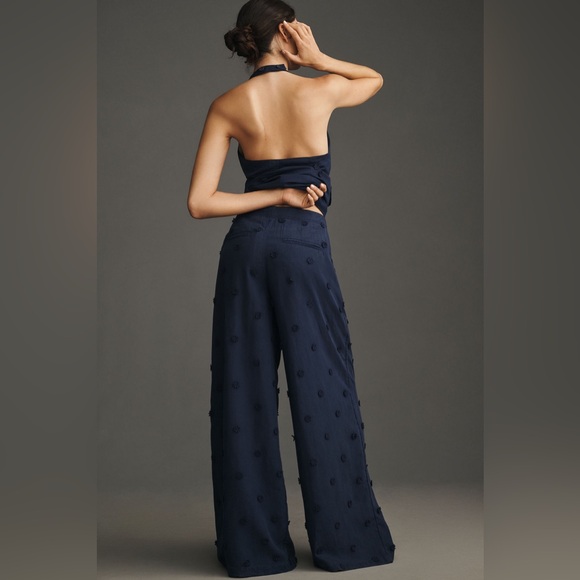 NWT Maeve by Anthropologie Tailored Linen Blend Embellished Trousers Size 00 - Picture 2 of 15